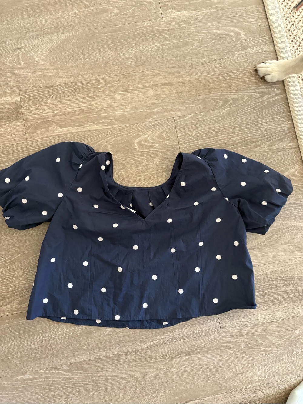 Maeve Navy and White Polka Dot Top